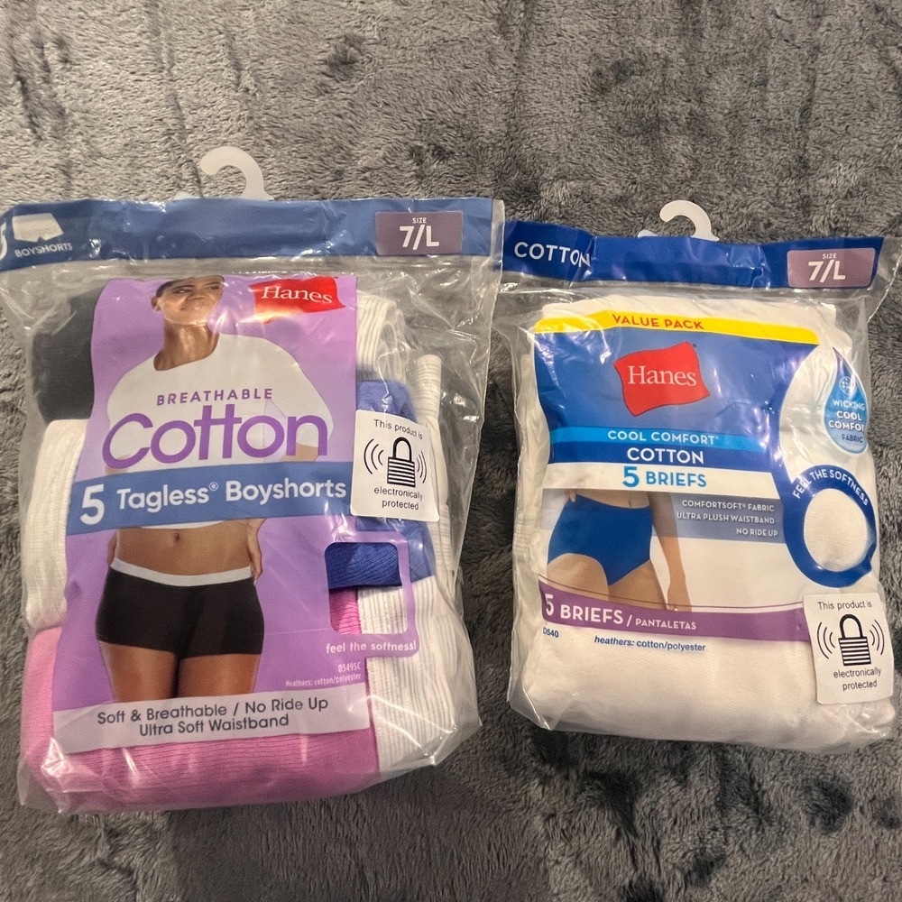 Hanes Boyshorts & Cool Comfort Cotton Tagless Woman's Size 7/L (5-Pack Each)